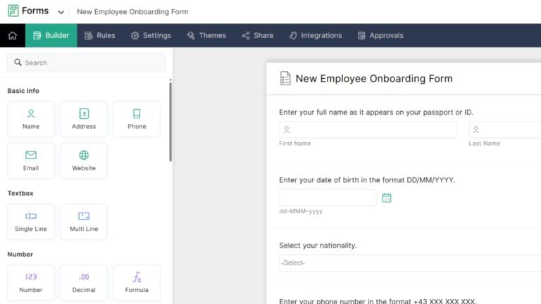 Formular für neue Mitarbeiter:innen in Zoho Forms